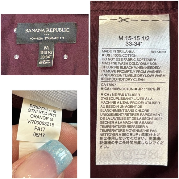 Banana Republic Men’s Standard Fit Non-Iron Burgundy Dress Shirt (Size M) - Picture 7 of 10